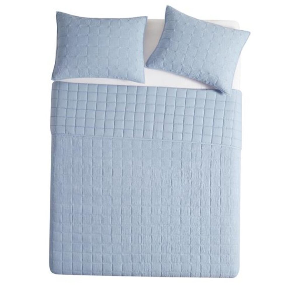 Solid Blue Crinkle Box Soft Wash Microfiber Quilt… - image 3